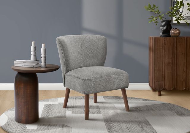 Monarch Specialties Inc. Light Grey 33" Upholstered Accent Chair with Walnut Wood Legs-1