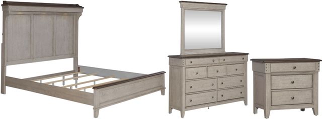 Liberty Furniture Ivy Hollow 4-Piece Dusty Taupe/Weathered Linen King Mantle Bedroom Set-0