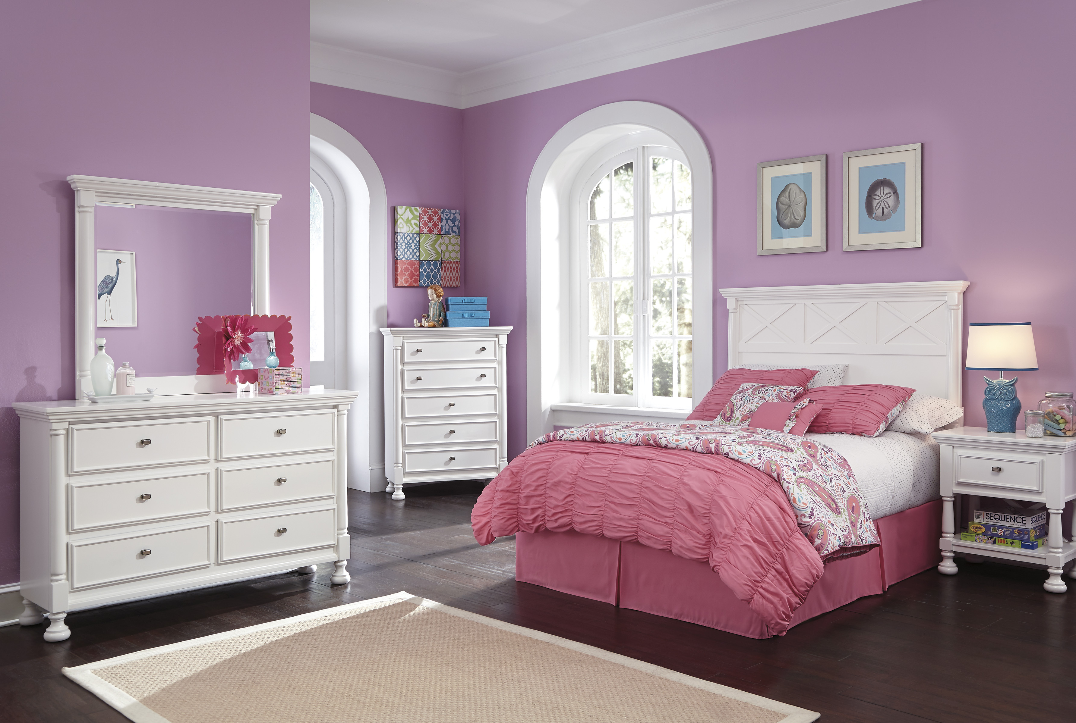 Signature Design by Ashley Kaslyn White Bedroom Mirror Sides Furniture Bedding Dora AL