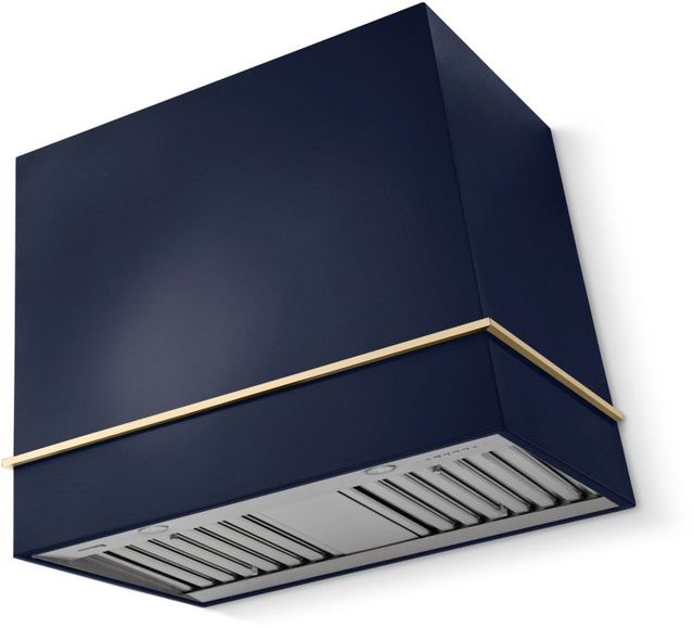 La Cornue Cornufé Loge 36" Goodwood Blue Wall Mounted Range Hood with Polished Brass Trim-0