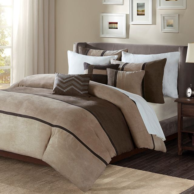 Olliix by Madison Park 6 Piece Brown Full/Queen Palisades Faux Suede Duvet Set-0