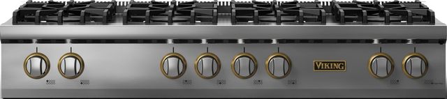 Viking 5 Series 48” Stainless Steel 8-Burner Liquid Propane Rangetop with Brushed Brass Trim-0