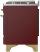 Ilve® Majestic III 40" Burgundy Pro Style Dual Fuel Liquid Propane Range with Triple Glass Door and Brass Trim-4