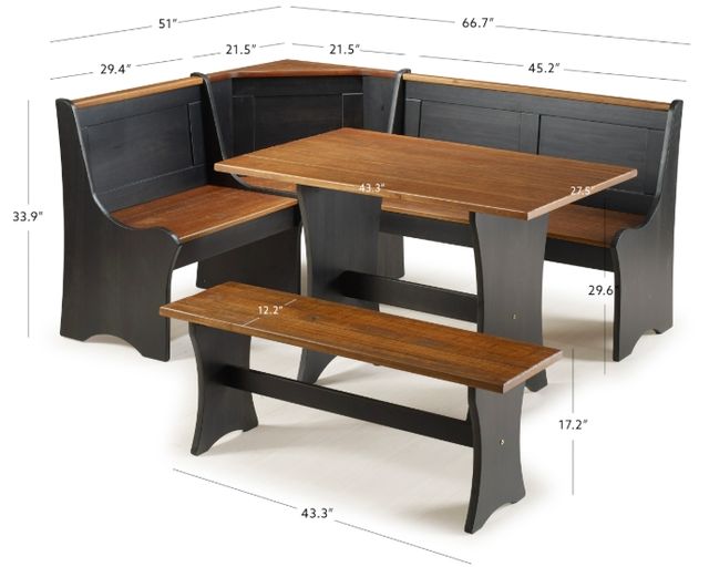Linon Coastal 3-Piece Black/Walnut Corner Nook Set-2