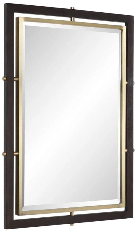 Uttermost® Bach Antique Brass/Dark Walnut Rectangle Mirror-4