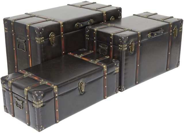 Deco Marche 3-Piece Dark Brown Studded Trunk Set with Latches and Handles-1