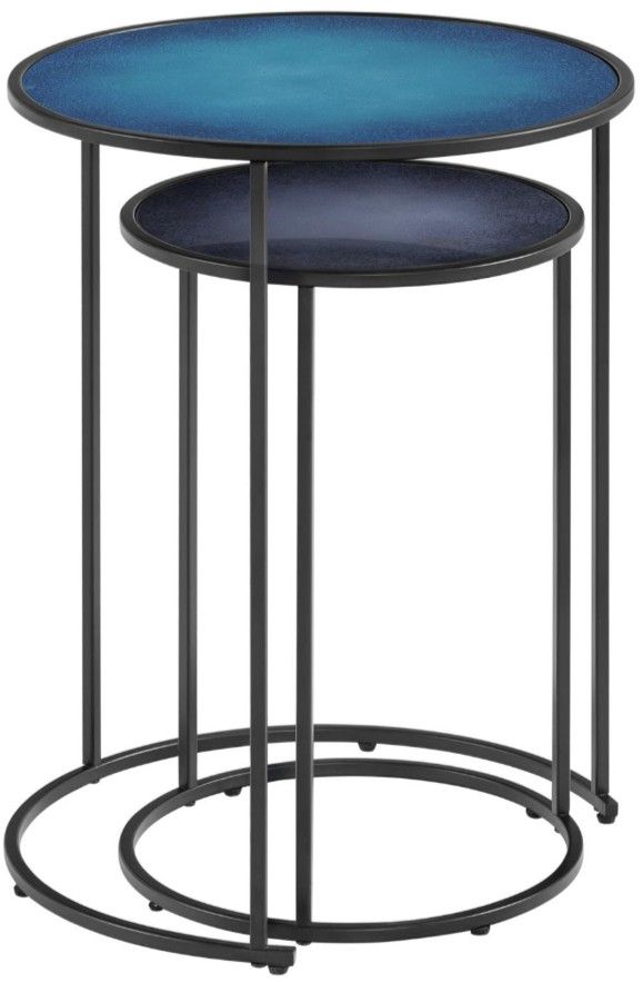 Martin Svensson Blue Moon 2-Piece Blue Nesting Table with Black Base Set-0