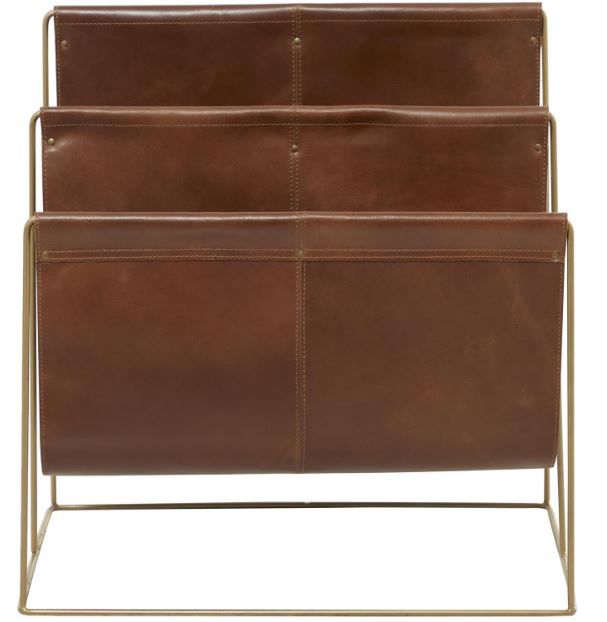 Deco Marche U Select Brown Leather Decorative Magazine Holder with Metal Stand-0