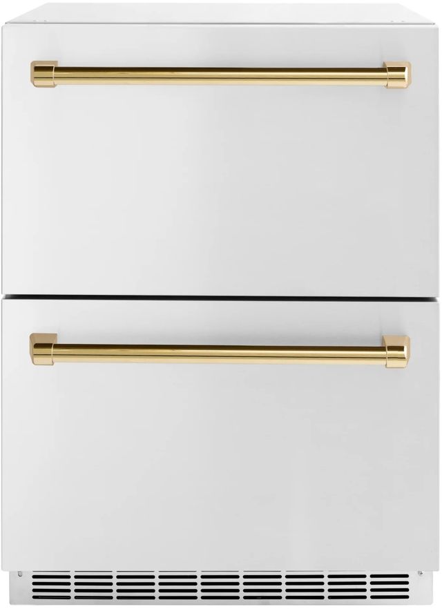 ZLINE Autograph Edition Touchstone 4.6 Cu. Ft. Stainless Steel Outdoor-Rated Refrigerator Drawers with Polished Gold Handles-0