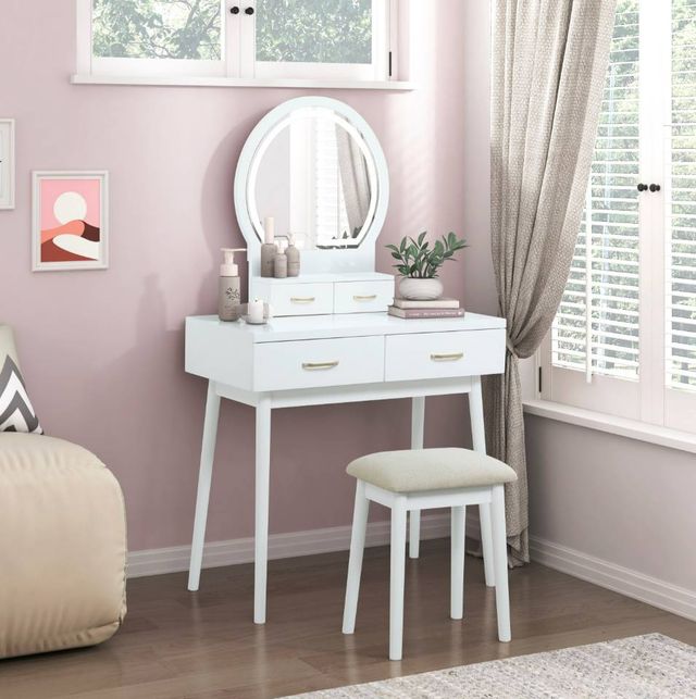 Homelegance® Camilla White Youth Vanity Dresser with Mirror and Stool Set-1