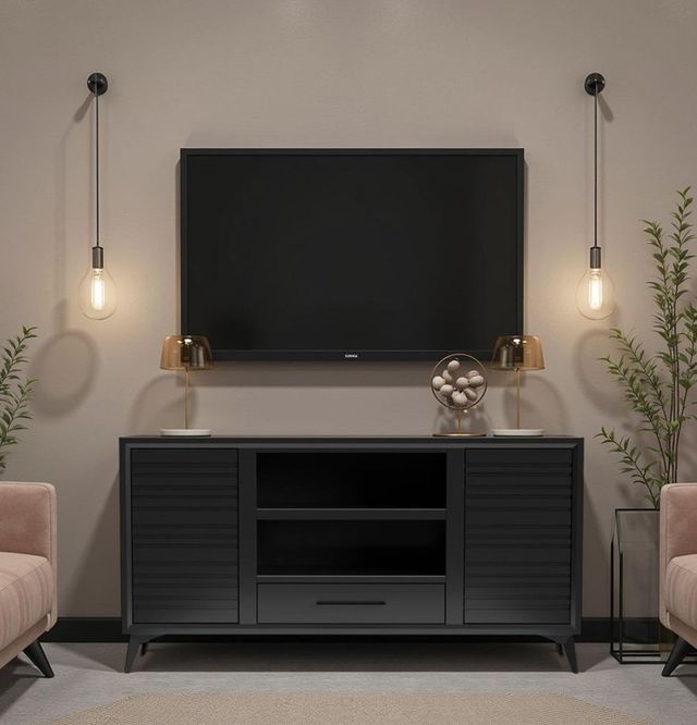Legends Home Real Cozy Malibu Seal Skin Black 64" Fireplace Console-1