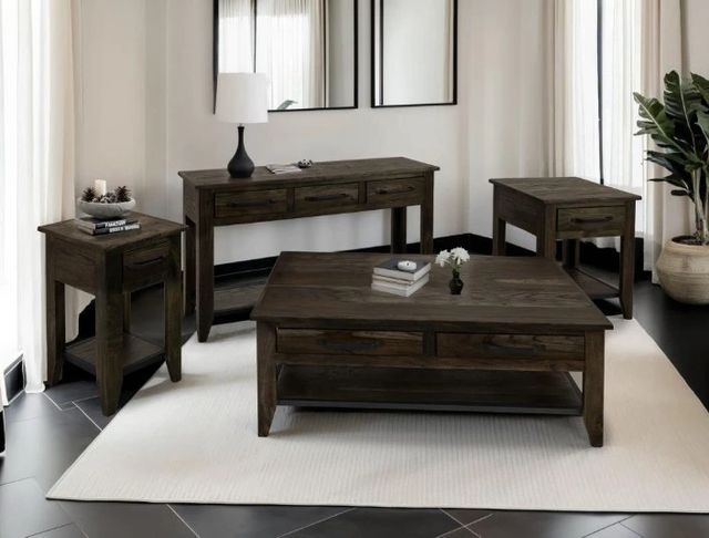 International Furniture Direct Teak Stained Dark Sofa Table-1
