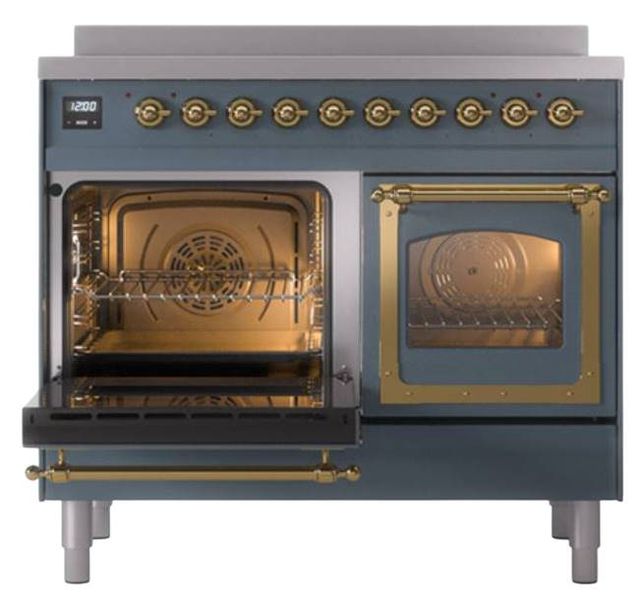 Ilve® Nostalgie II Noblesse 40'' Blue Gray Pro Style Induction Range with Brass Trim-3