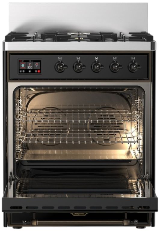 Ilve® Majestic III 30" Glossy Black Pro Style Dual Fuel Natural Gas Range with Triple Glass Door and Burnished Trim-2