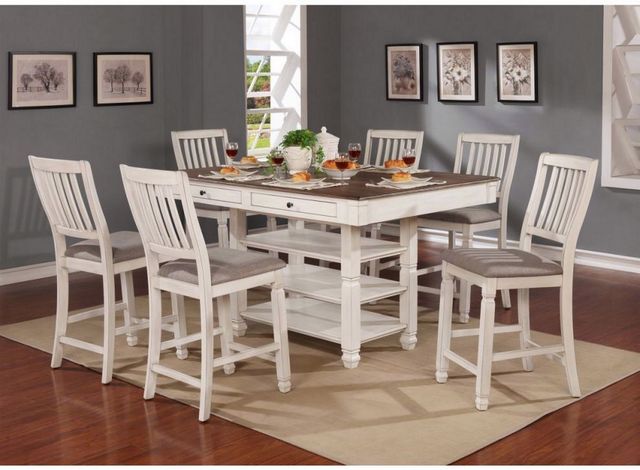 Mazin Furniture Nesbitt Antique White Dining Table with Oak Top -3