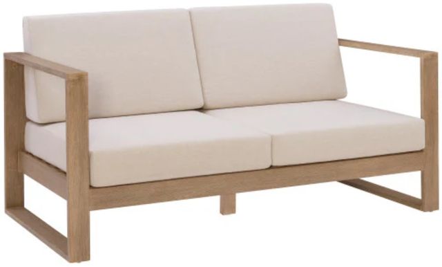 Linon Brinley Beige/Natural Brown Eucalyptus/Fabric Outdoor 2-Seater Sofa-0