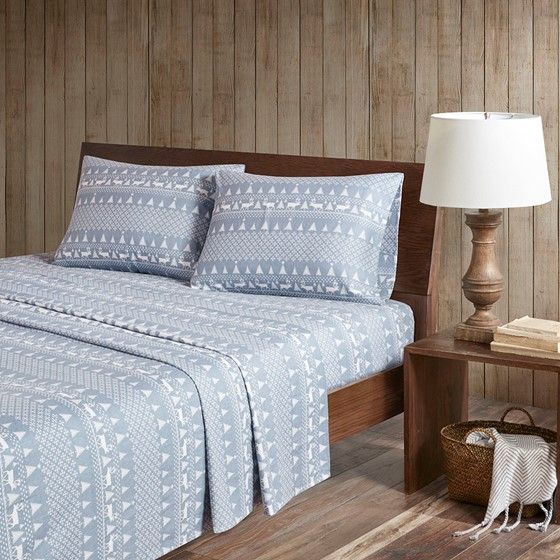Olliix by Woolrich Flannel Blue Winter Frost Queen Cotton Sheet Set-2