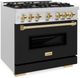 ZLINE Classic 36" Satin Stainless Steel Pro Style Gas Range with Black Matte Door and Polished Gold Accents -3