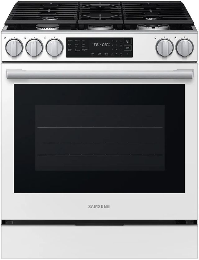 Samsung Bespoke Smart 30'' White Glass Gas Slide In Gas Range-0