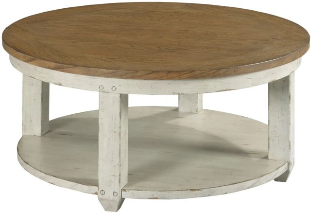 Hammary® Chambers Medium Brown Round Coffee Table with Chalk White Base-0