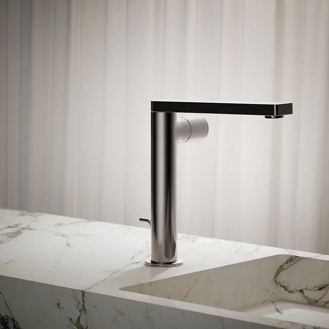 KOHLER® Composed® Vibrant Titanium Tall Single-Handle Bathroom Sink Faucet with Cylindrical Handle-3