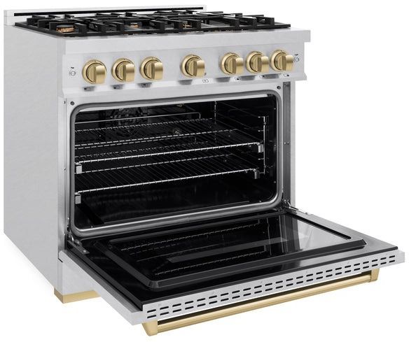 ZLINE Classic Autograph Edition 36" Stainless Steel Pro Style Gas Range with Champagne Bronze Accents-3