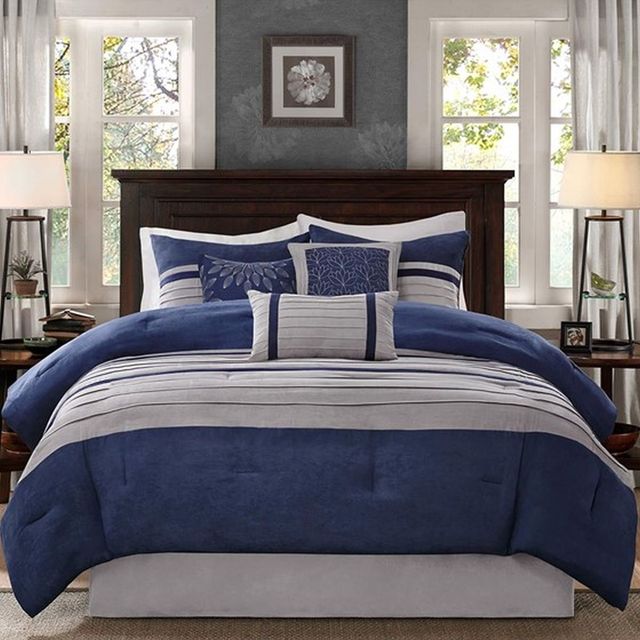 Olliix by Madison Park Blue California King Palmer 7 Piece Comforter Set-0