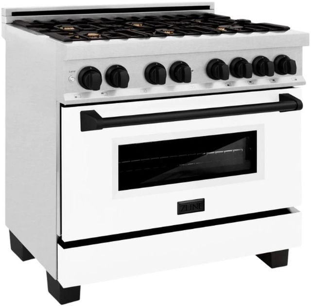 ZLINE Autograph Edition Legacy 36" Satin Stainless Steel Pro Style Dual Fuel Range with White Matte Door and Matte Black Accents-3