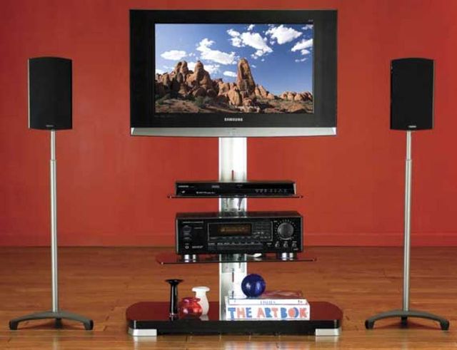 Sanus® Euro Series Black Adjustable Satellite Speaker Stand-1