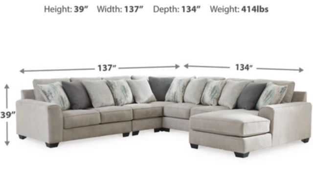 Benchcraft® Ardsley 5-Piece Pewter Right-Arm Facing Chaise Sectional-1