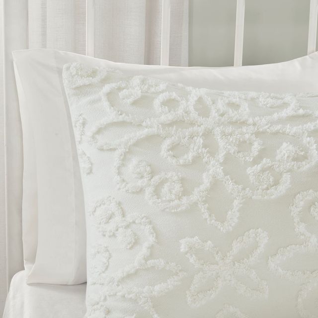 Olliix by Madison Park 3 Piece White Full/Queen Sabrina Tufted Cotton Chenille Duvet Cover Set-3