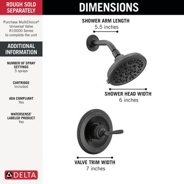 Delta Roe™ Monitor® 14 Series Matte Black Shower Only-3
