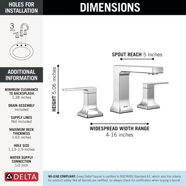 Delta Velum™ Chrome 2-Handle Lever Widespread Bathroom Faucet-3