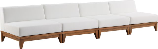 Meridian Furniture Rio 4-Piece Acacia Wood/Off-White Fabric/Wood Outdoor Patio Modular Sectional Armless Sofa-0