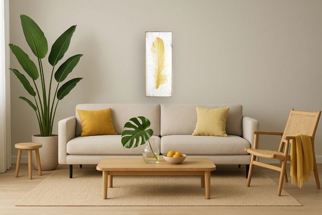 Classy Living Yellow Feather Wall Art-1
