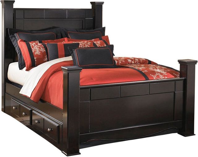 Signature Design by Ashley® Shay 5-Piece Almost Black Queen Poster Storage Bed Set-1