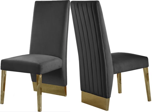Meridian Furniture Porsha Gray/Gold Velvet Dining Chair-2