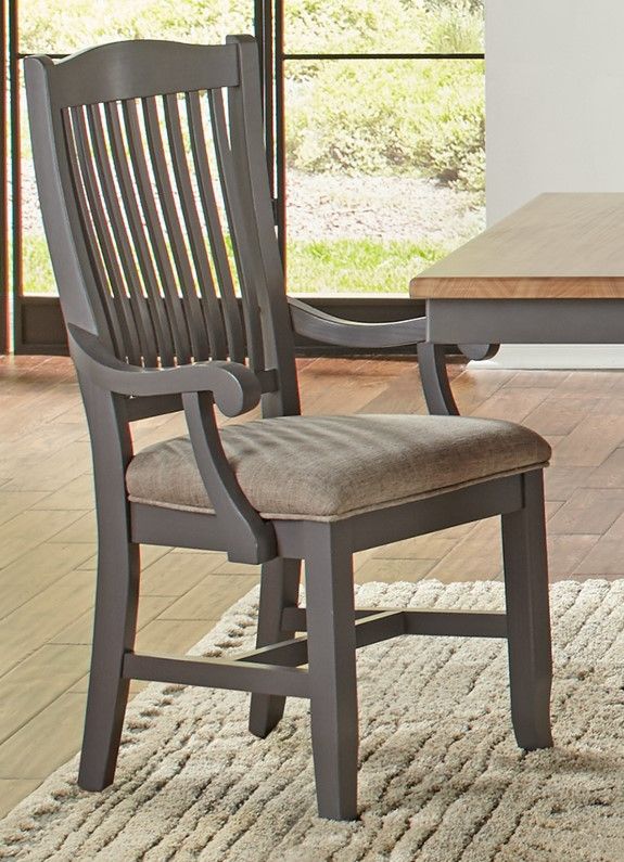 A-America® Port Townsend Gull/Seaside Pine Slatback Upholstered Dining Arm Chair-1