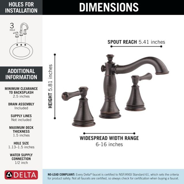 Delta Cassidy® Venetian Bronze 2-Handle Widespread Bathroom Faucet with Drain-4