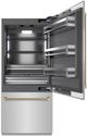 ZLINE Autograph Edition 36" 19.8 Cu. Ft. Stainless Steel Built In Bottom Freezer Refrigerator with Champagne Bronze Helix Handles and Water Dispenser-1