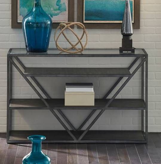 Liberty Furniture Arista Glass Top Sofa Table with Cobblestone Brown/Gray Base-1