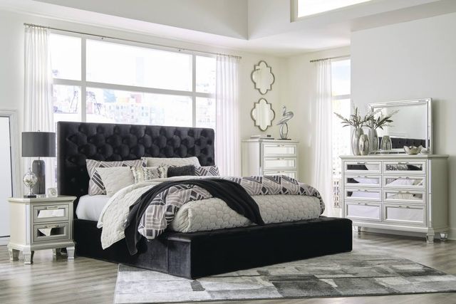 Signature Design by Ashley® Lindenfield 2-Piece Black/Silver California King Upholstered Storage Bed Set-3