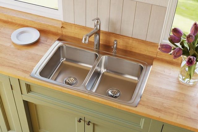 Elkay Lustertone® Classic Lustrous Satin 33" x 22" x 8-1/8" MR2-Hole Equal Double Bowl Drop-In Sink-2
