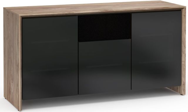 Salamander Designs® Barcelona 336 AV Cabinet-Natural Walnut/Black Glass