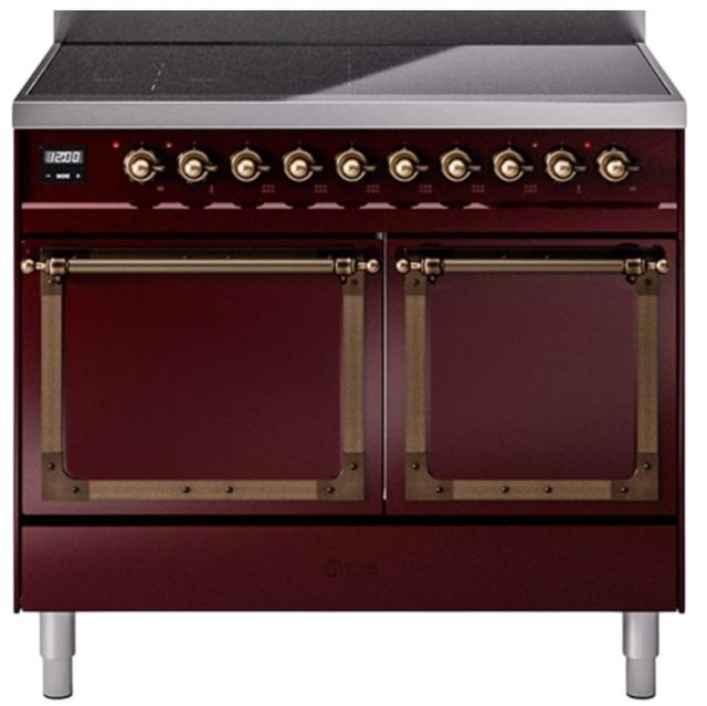 Ilve® Nostalgie II Noblesse 40'' Burgundy Pro Style Induction Range with Burnished Trim-0