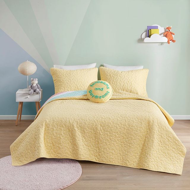 Olliix by Urban Habitat Kids Rory Rainbow Sunburst Reversible Cotton Yellow Twin Coverlet Set-1