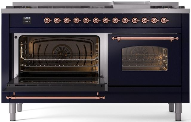 Ilve® Nostalgie II Series 60" Midnight Blue Pro Style Dual Fuel Range-2
