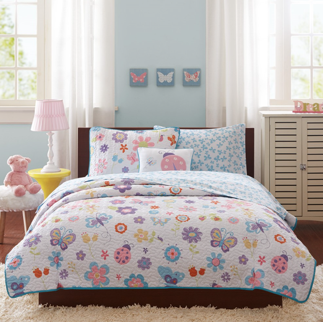 Olliix by Mi Zone Kids Fluttering Farrah Multi Twin Reversible Complete Coverlet and Sheet Set-1
