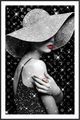 Classy Living Dramatic Glamorous Woman with Hat in Glitter Art Wall Art-0