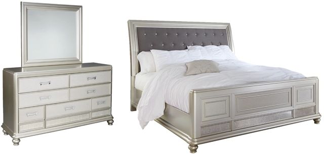 Signature Design by Ashley® Coralayne 3-Piece Gray King Upholstered Sleigh Bed Set-0